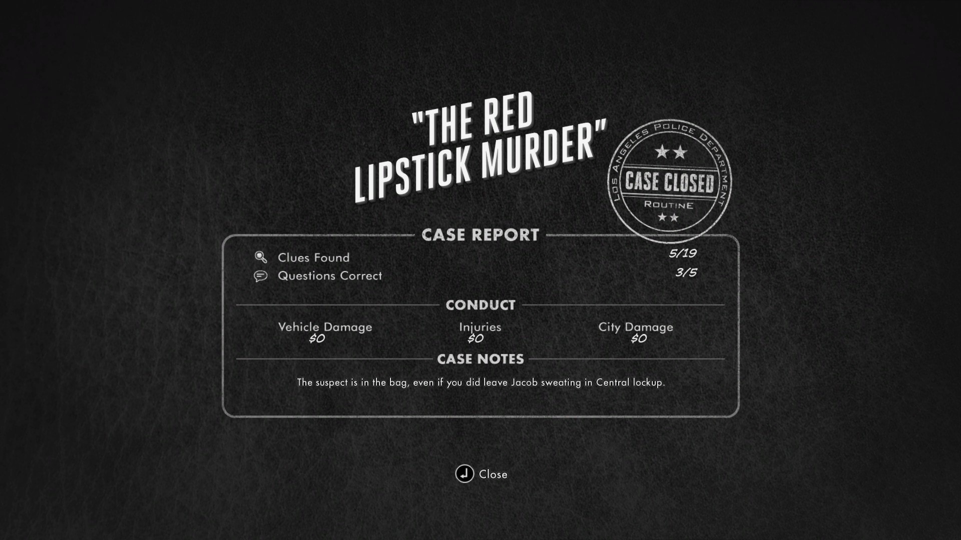 The ending card for the Red Lipstick Murder