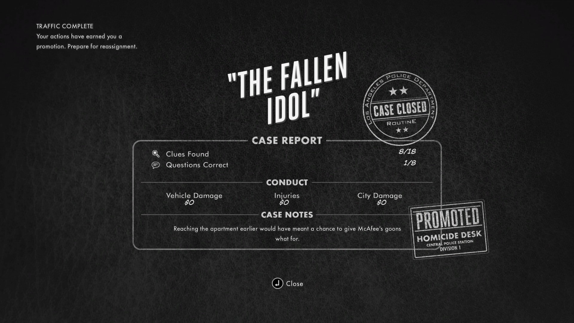 The end card for the Fallen Idol